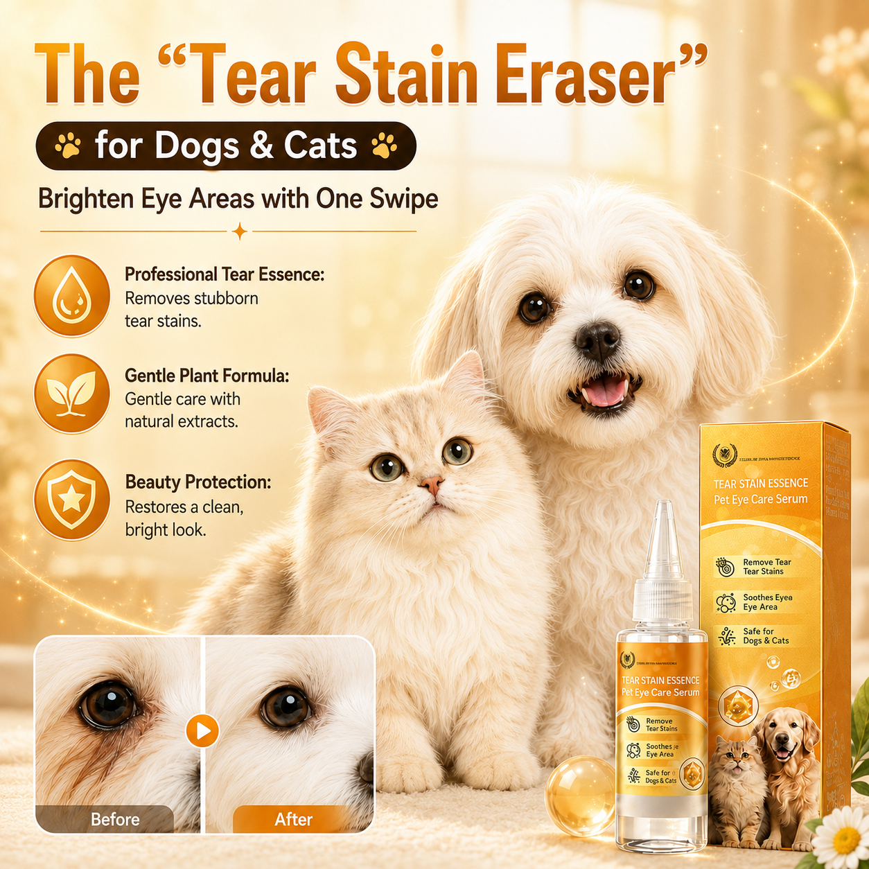 Daily Eye Cleaning--Gentle Pet Eye Stain Remover Drops, Nourishing Soothing Essence for Dogs and Cats Polarvix®