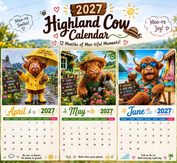 2027 Funny Highland Cow Wall Calendar A4 Hanging Calendar---Polarvix®