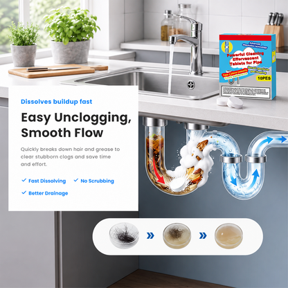🥳Buy 1 Get 1 Free!!💞Powerful Pipe Cleaning Effervescent Tablets – Fast Dissolve Hair & Grease Clogs, Deodorizing & Antibacterial---Polarvix®