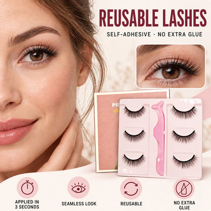 🌺 Self-Stick False Eyelashes – No Glue, 3-Second Application, Natural & Reusable