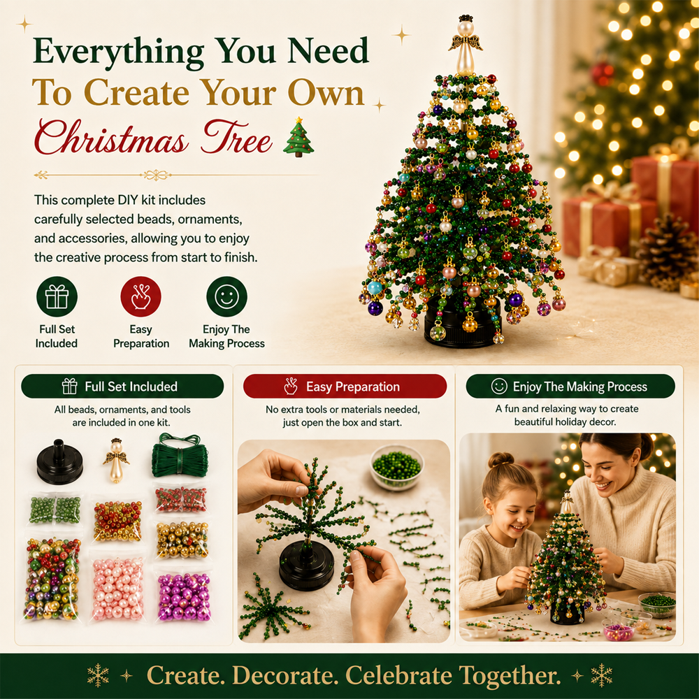 🔥2026 Hot Sale🔥 Elegant Beaded Mini Christmas Tree – Collector's Holiday Decor Set, Tabletop 🎄
