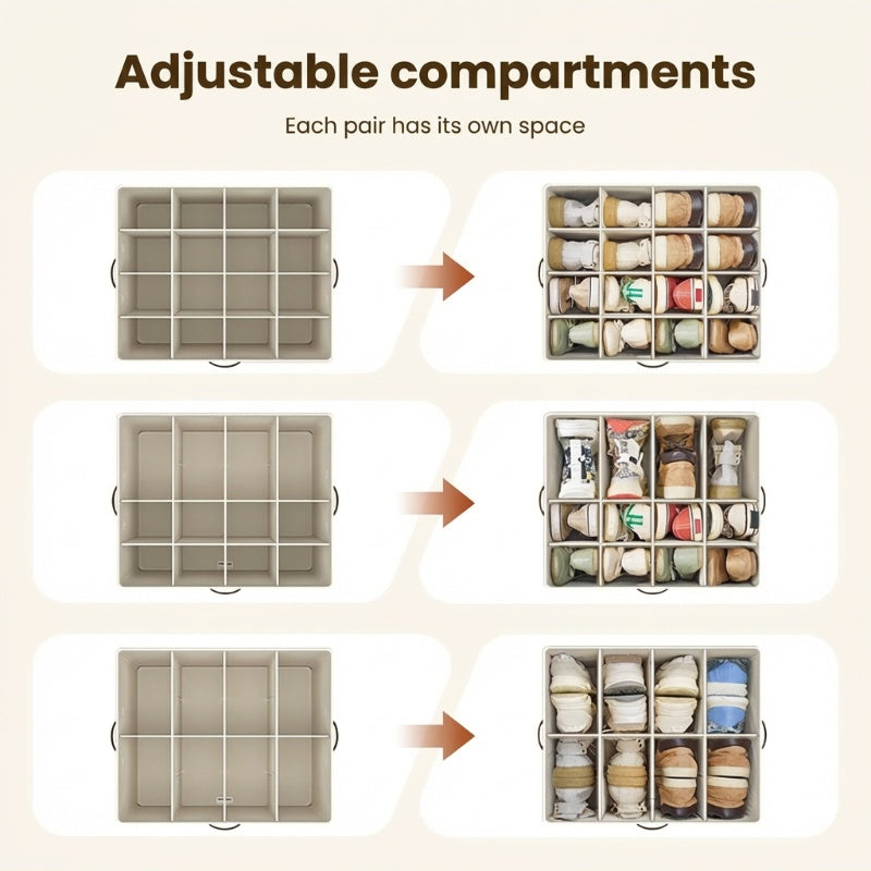 👟 Fabric Shoe Organizer Storage Box – Foldable, Large Capacity, Dustproof & Breathable for Closet & Bedroom Polarvix®🧺✨