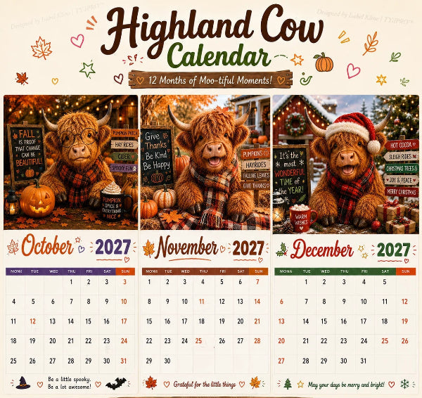 2027 Funny Highland Cow Wall Calendar A4 Hanging Calendar---Polarvix®