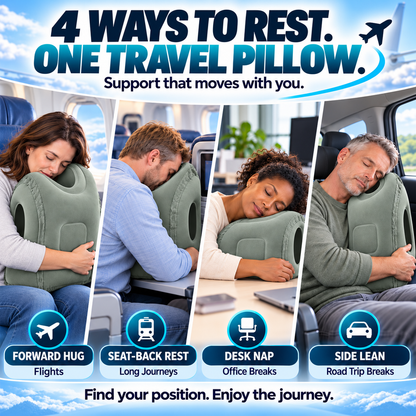 😴 LIMITED-TIME 40% OFF! ✈️ Inflatable Ergonomic Hollow-Cutout Travel Pillow – PVC Flocking, Quick Inflate, With Storage Bag ✨