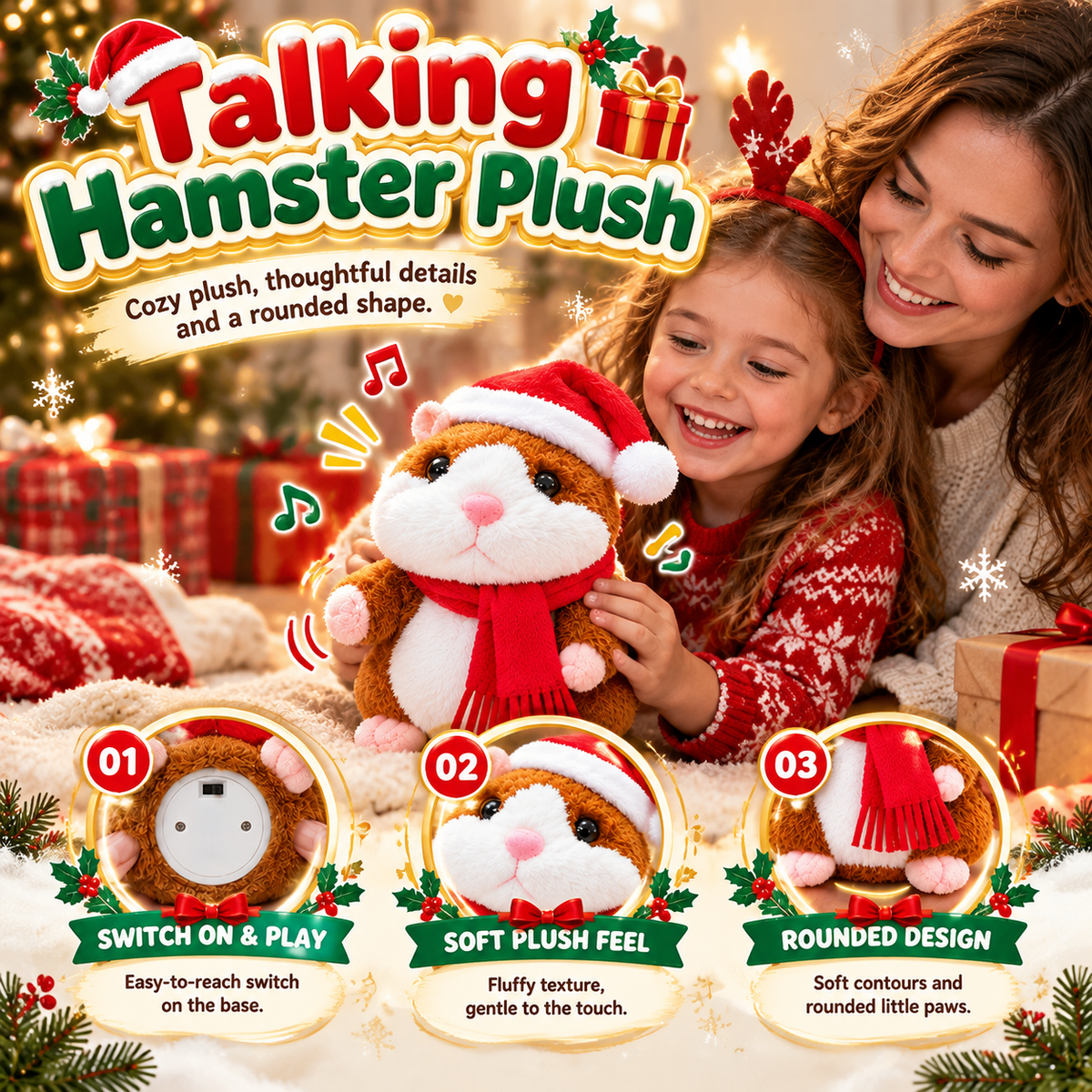 🎁🎄 Talking Hamster Plush – Interactive Learning Toy & Fun Christmas Gift for Kids