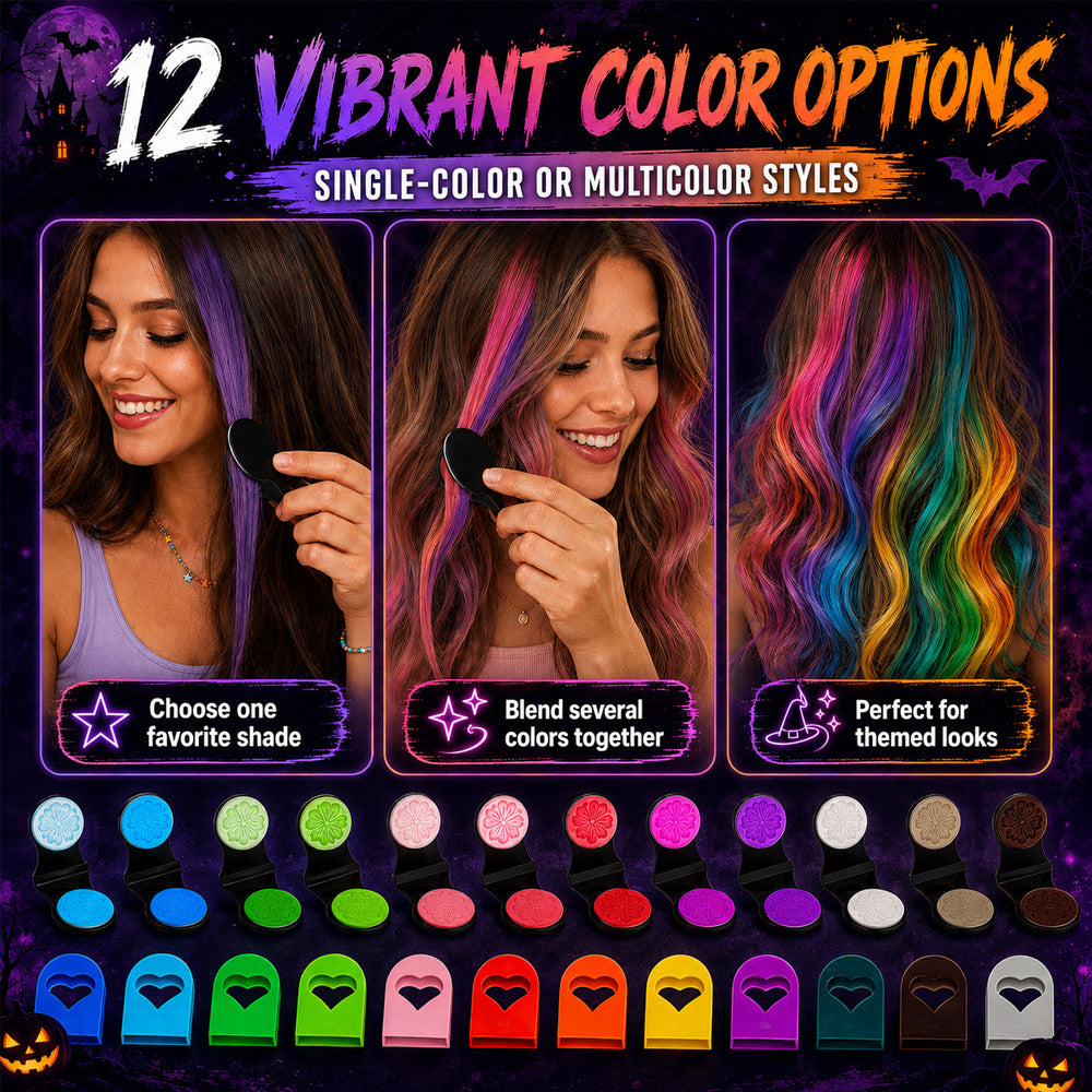🔥 LIMITED-TIME OFFER – 40% OFF! 🌈 12-Color Temporary Hair Chalk Set for Halloween, Parties & Festivals 🎃---Polarvix®