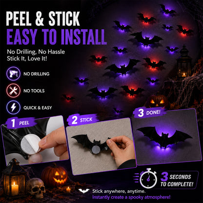 🎃 3D LED Bat Light Halloween Wall Decor🦇🦇 – Polarvix® Glowing Spooky Party Ornaments