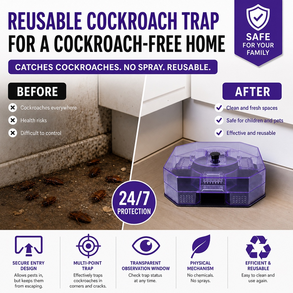 ⏳Time-Limited Special⏰ Reusable Roach Trap – Physical capture, no toxic sprays. One‑way doors, easy to check & clean. Safe for homes with kids & pets! 🏠✨---Polarvix®