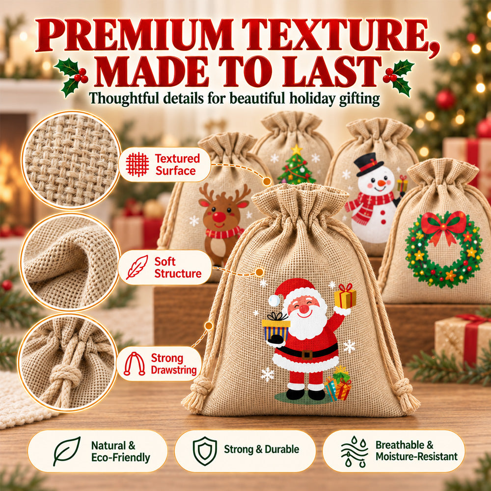 🎄⛄ Christmas Jute Gift Bags with Drawstrings — Neatly Pack Loose Candies and Gifts in Seconds 🎁🎄– Polarvix®