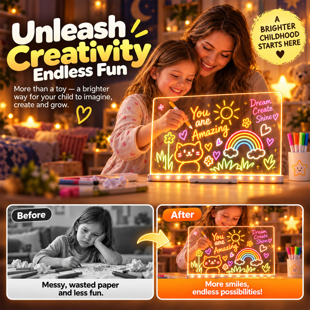 🎨 Light Up LED Drawing Board for Kids, Erasable Acrylic Message Writing Board, Reusable Glow Art Board with Markers✨