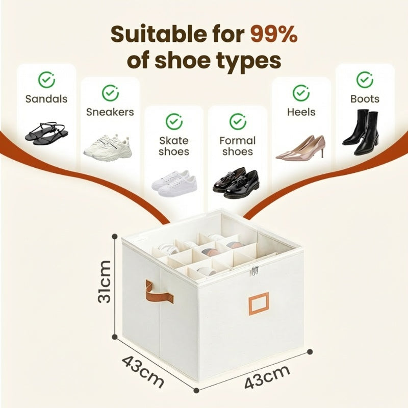 👟 Fabric Shoe Organizer Storage Box – Foldable, Large Capacity, Dustproof & Breathable for Closet & Bedroom Polarvix®🧺✨