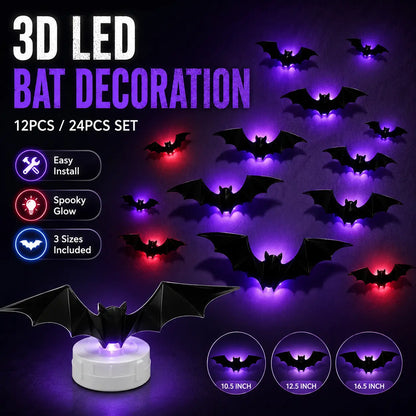 🎃 3D LED Bat Light Halloween Wall Decor🦇🦇 – Polarvix® Glowing Spooky Party Ornaments