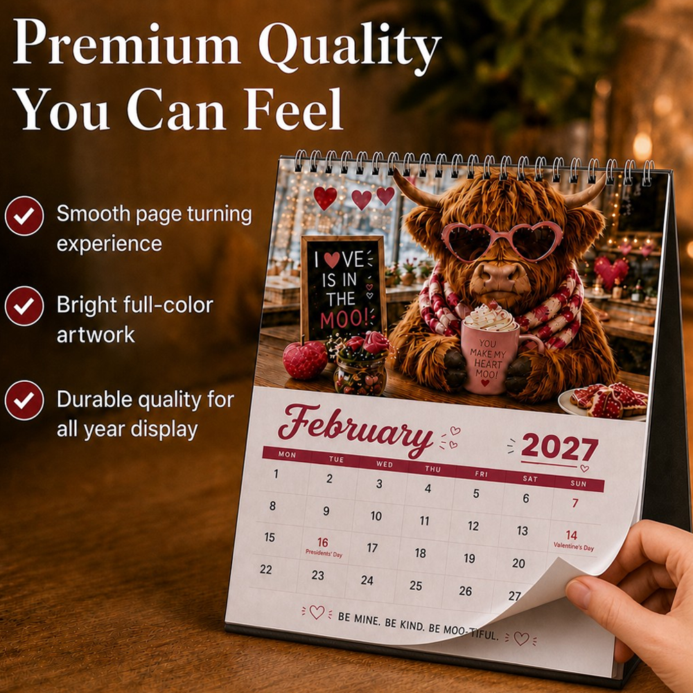 upsell 2027 & 2026  Funny Highland Cow Wall Calendar A4 Calendar---Polarvix®