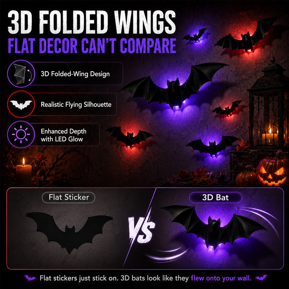 🎃 3D LED Bat Light Halloween Wall Decor🦇🦇 – Polarvix® Glowing Spooky Party Ornaments