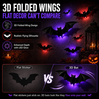 🎃 3D LED Bat Light Halloween Wall Decor🦇🦇 – Polarvix® Glowing Spooky Party Ornaments
