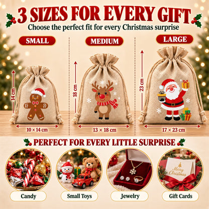 🎄⛄ Christmas Jute Gift Bags with Drawstrings — Neatly Pack Loose Candies and Gifts in Seconds 🎁🎄– Polarvix®