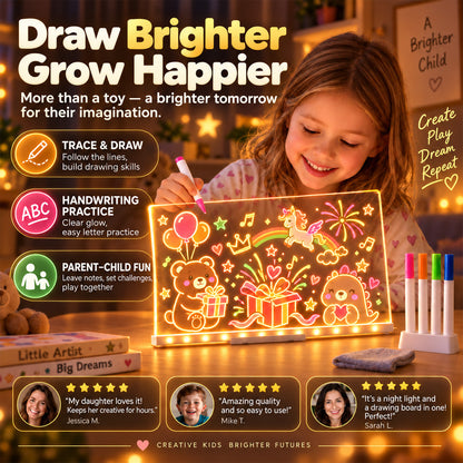 🎨 Light Up LED Drawing Board for Kids, Erasable Acrylic Message Writing Board, Reusable Glow Art Board with Markers✨