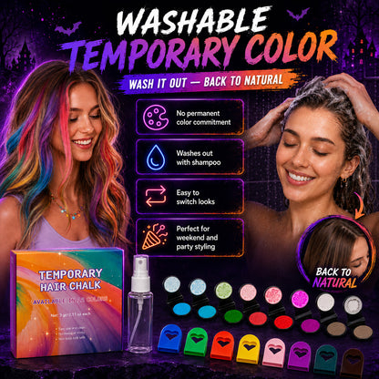 🔥 LIMITED-TIME OFFER – 40% OFF! 🌈 12-Color Temporary Hair Chalk Set for Halloween, Parties & Festivals 🎃---Polarvix®