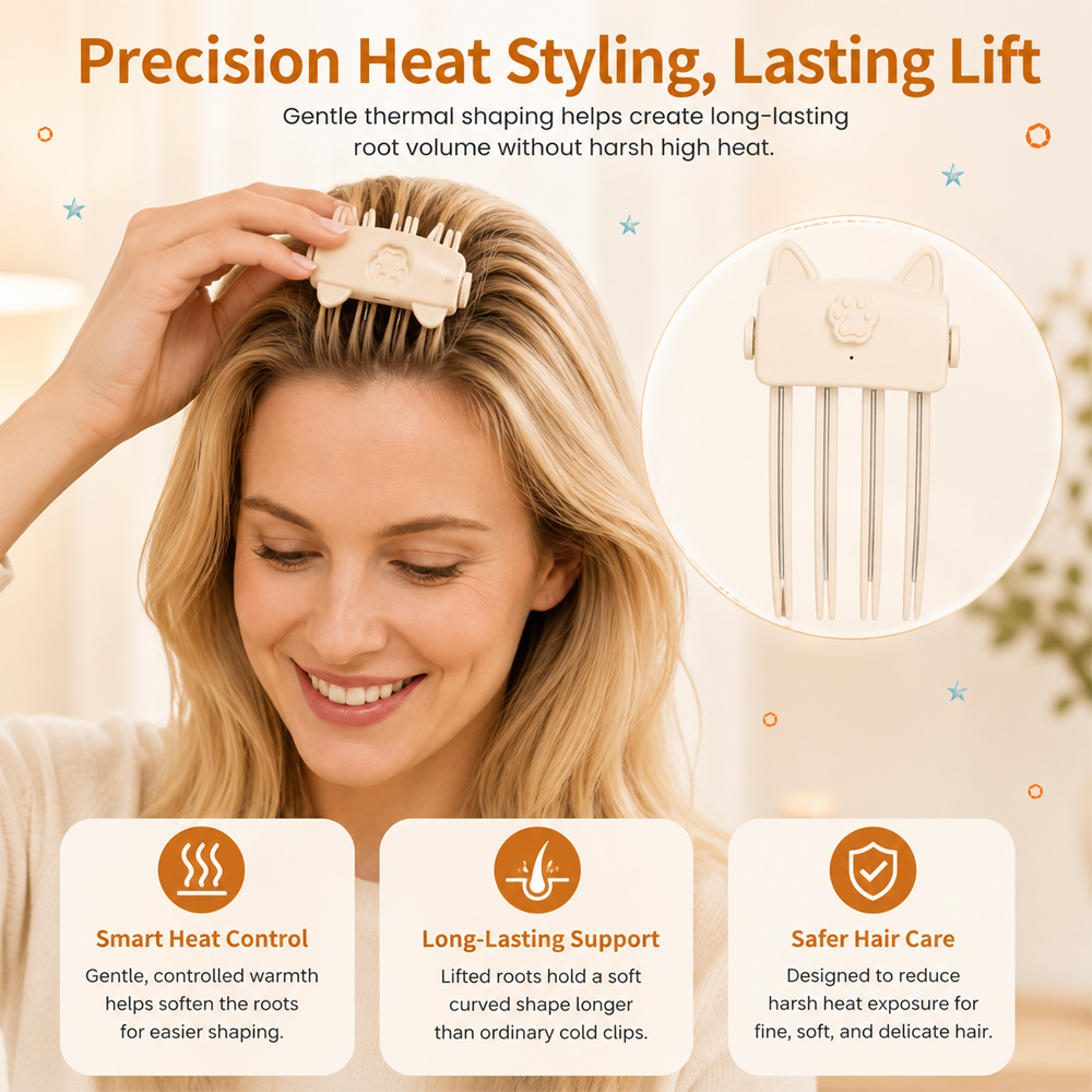 Wireless Heated Volumizing Root Lift Clip, Portable Travel Hair Styling Tool for Flat Fine Hair
