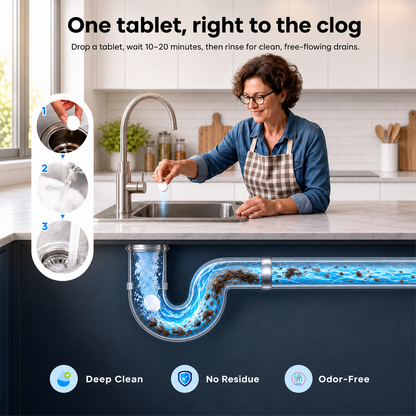 🥳Buy 1 Get 1 Free!!💞Powerful Pipe Cleaning Effervescent Tablets – Fast Dissolve Hair & Grease Clogs, Deodorizing & Antibacterial---Polarvix®