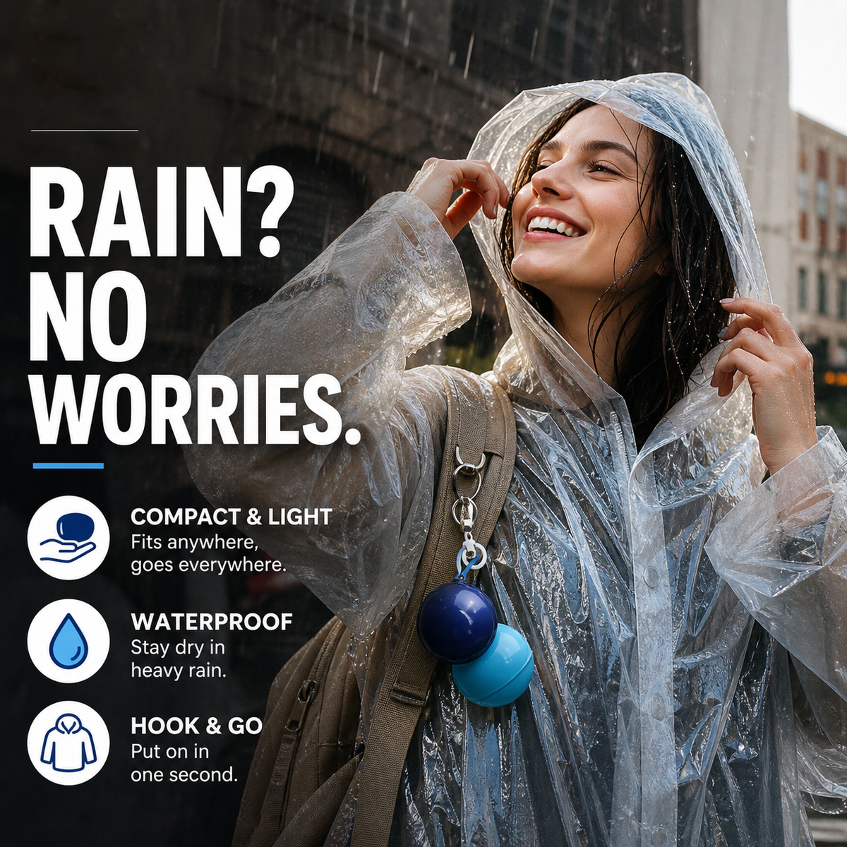 🌧️ Pocket-Size Emergency Rain Poncho, Ball-Packed Waterproof Raincoat, One-Size Lightweight Rain Protection for Travel, Hiking & Outdoor🌈---Polarvix®