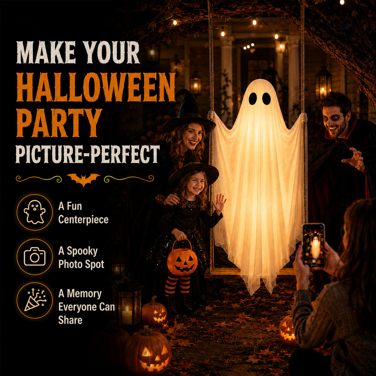 👻 Light-Up Swinging Ghost Halloween Decoration---Polarvix®