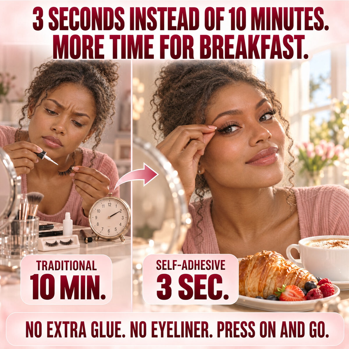 🌺 Self-Stick False Eyelashes – No Glue, 3-Second Application, Natural & Reusable