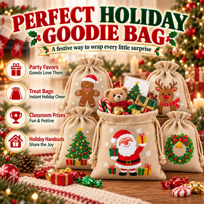 🎄⛄ Christmas Jute Gift Bags with Drawstrings — Neatly Pack Loose Candies and Gifts in Seconds 🎁🎄– Polarvix®
