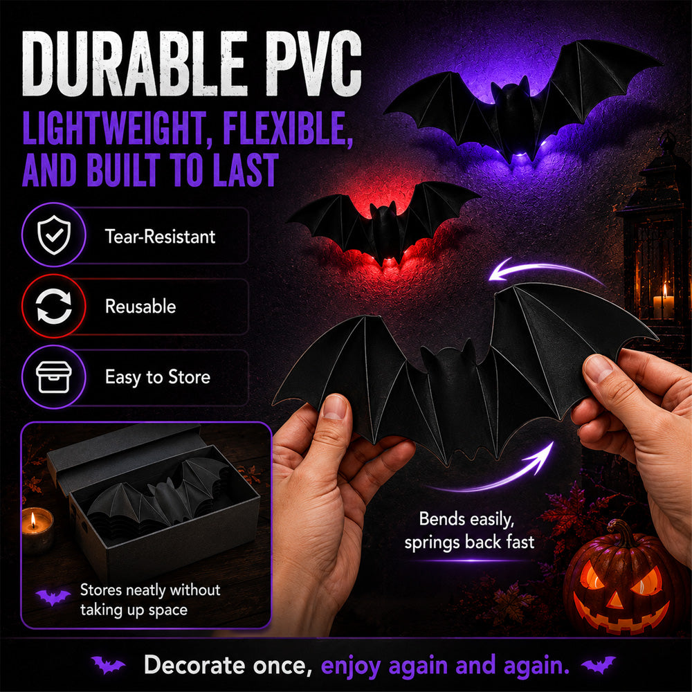 🎃 3D LED Bat Light Halloween Wall Decor🦇🦇 – Polarvix® Glowing Spooky Party Ornaments