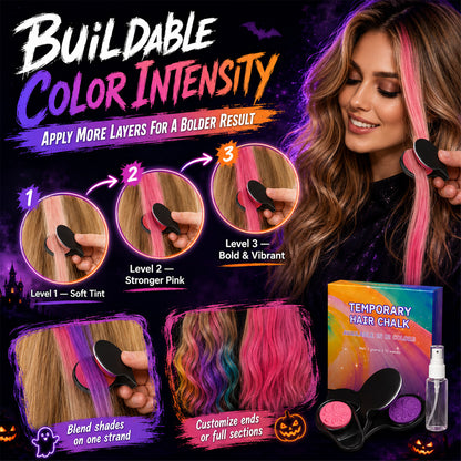 🔥 LIMITED-TIME OFFER – 40% OFF! 🌈 12-Color Temporary Hair Chalk Set for Halloween, Parties & Festivals 🎃---Polarvix®
