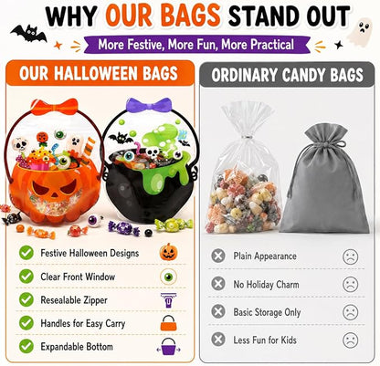 50 Pcs Halloween Goodie Bags – Clear Cauldron Candy Favor Bags---Polarvix®