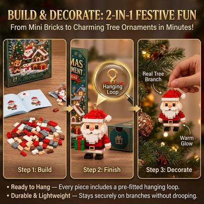 🎄 24-Day Mini Christmas Ornament Advent Calendar | 24 unique festive buildable designs with hanging loops—perfect for decorating Christmas trees, wreaths, and holiday displays 🧱