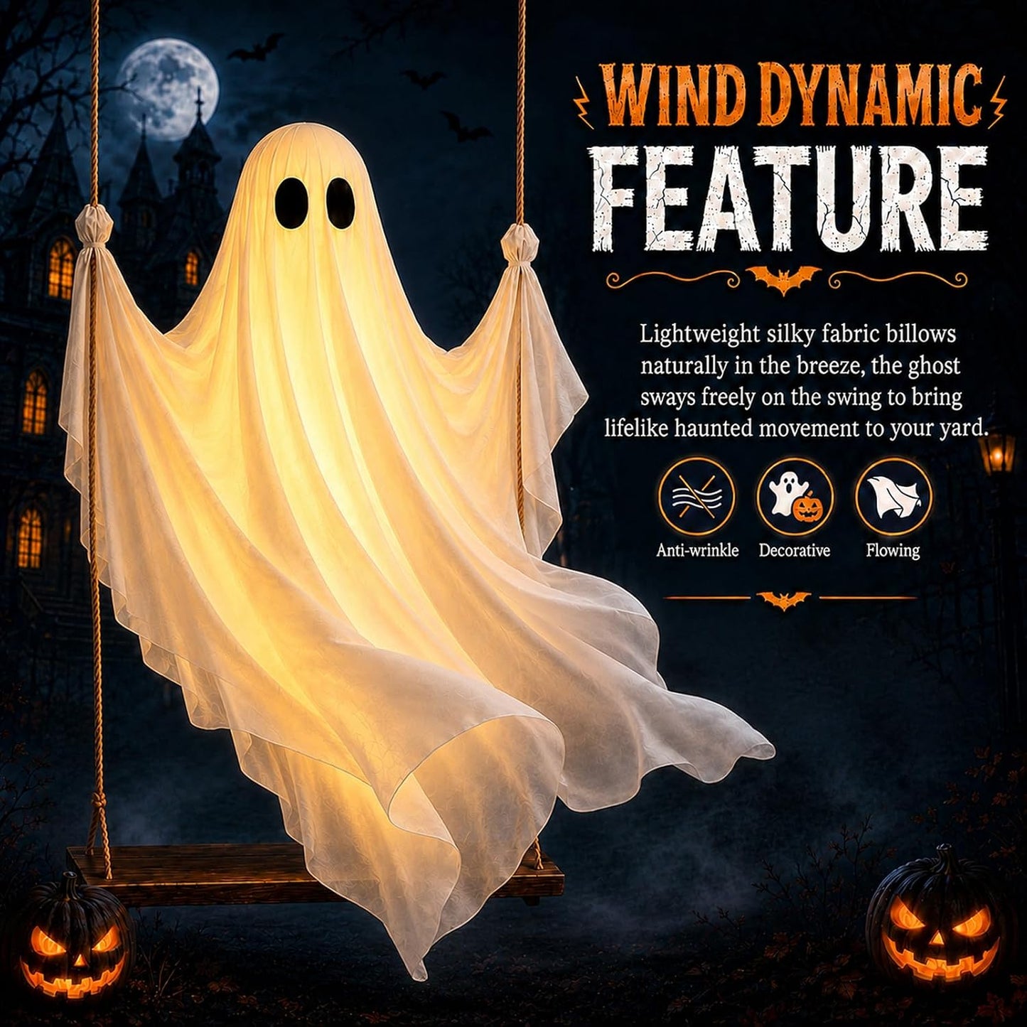 👻 Light-Up Swinging Ghost Halloween Decoration---Polarvix®