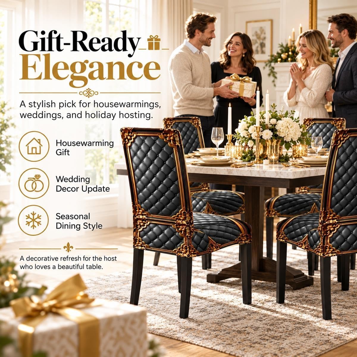 🔥 Buy 1 Get 1 Free! 🪑Baroque Luxury Stretch Dining Chair Slipcover | Gold Pattern Washable Furniture Protector, Refresh & Protect Your Dining Chairs