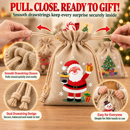🎄⛄ Christmas Jute Gift Bags with Drawstrings — Neatly Pack Loose Candies and Gifts in Seconds 🎁🎄– Polarvix®
