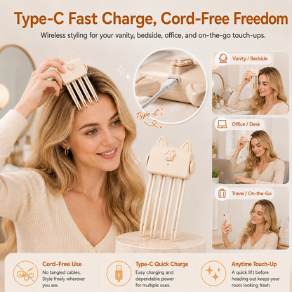 Wireless Heated Volumizing Root Lift Clip, Portable Travel Hair Styling Tool for Flat Fine Hair