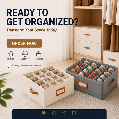 👟 Fabric Shoe Organizer Storage Box – Foldable, Large Capacity, Dustproof & Breathable for Closet & Bedroom Polarvix®🧺✨