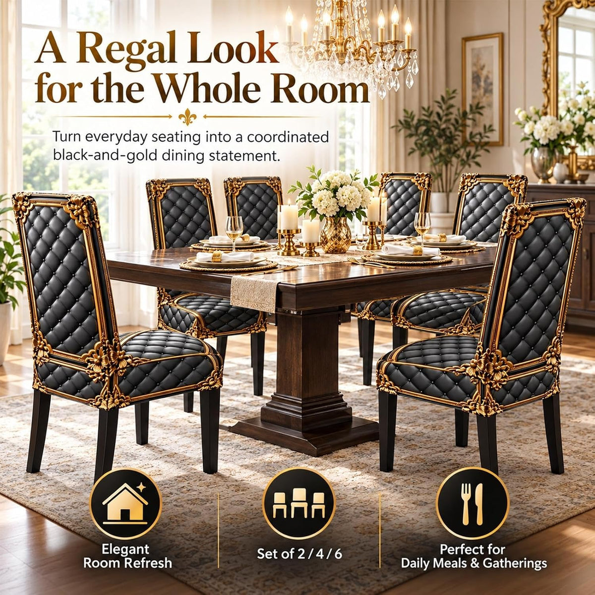 🔥 Buy 1 Get 1 Free! 🪑Baroque Luxury Stretch Dining Chair Slipcover | Gold Pattern Washable Furniture Protector, Refresh & Protect Your Dining Chairs