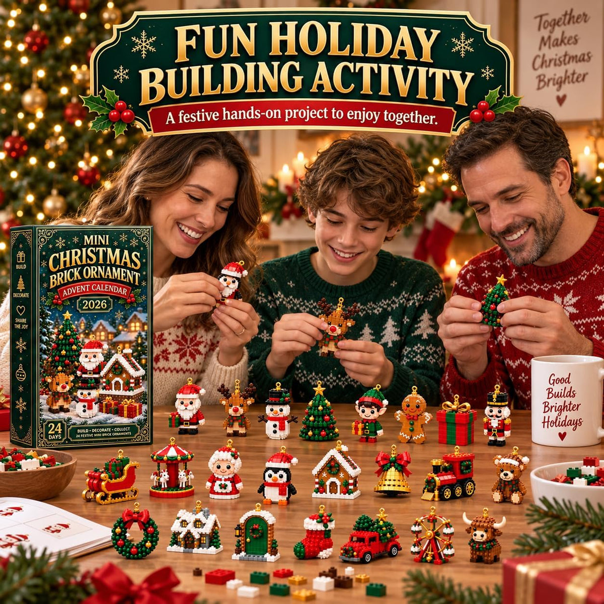 🎄 24-Day Mini Christmas Ornament Advent Calendar | 24 unique festive buildable designs with hanging loops—perfect for decorating Christmas trees, wreaths, and holiday displays 🧱
