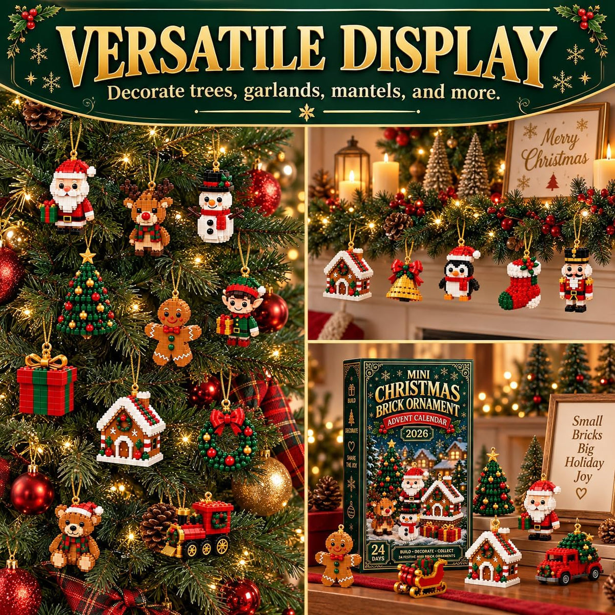 🎄 24-Day Mini Christmas Ornament Advent Calendar | 24 unique festive buildable designs with hanging loops—perfect for decorating Christmas trees, wreaths, and holiday displays 🧱