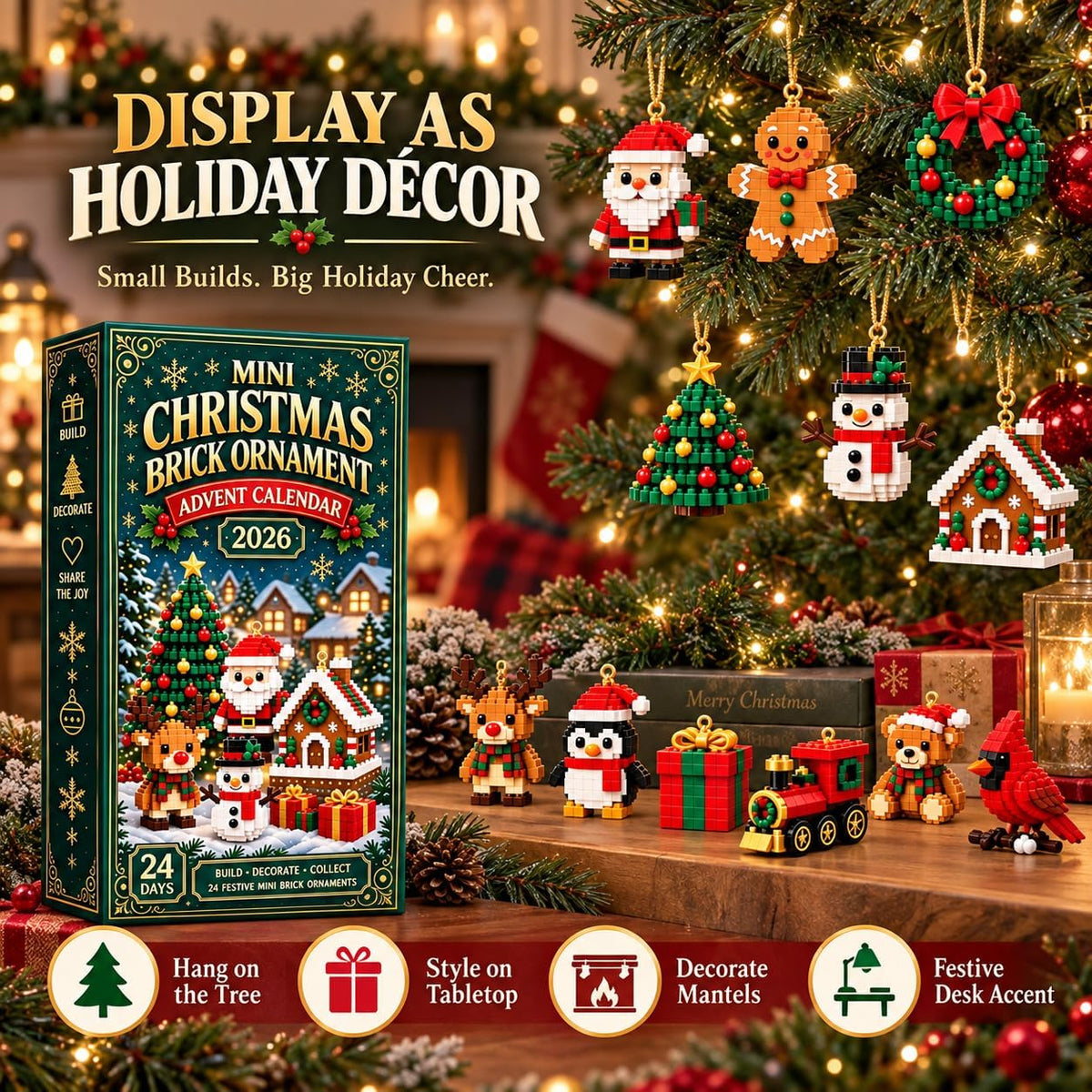 🎄 24-Day Mini Christmas Ornament Advent Calendar | 24 unique festive buildable designs with hanging loops—perfect for decorating Christmas trees, wreaths, and holiday displays 🧱