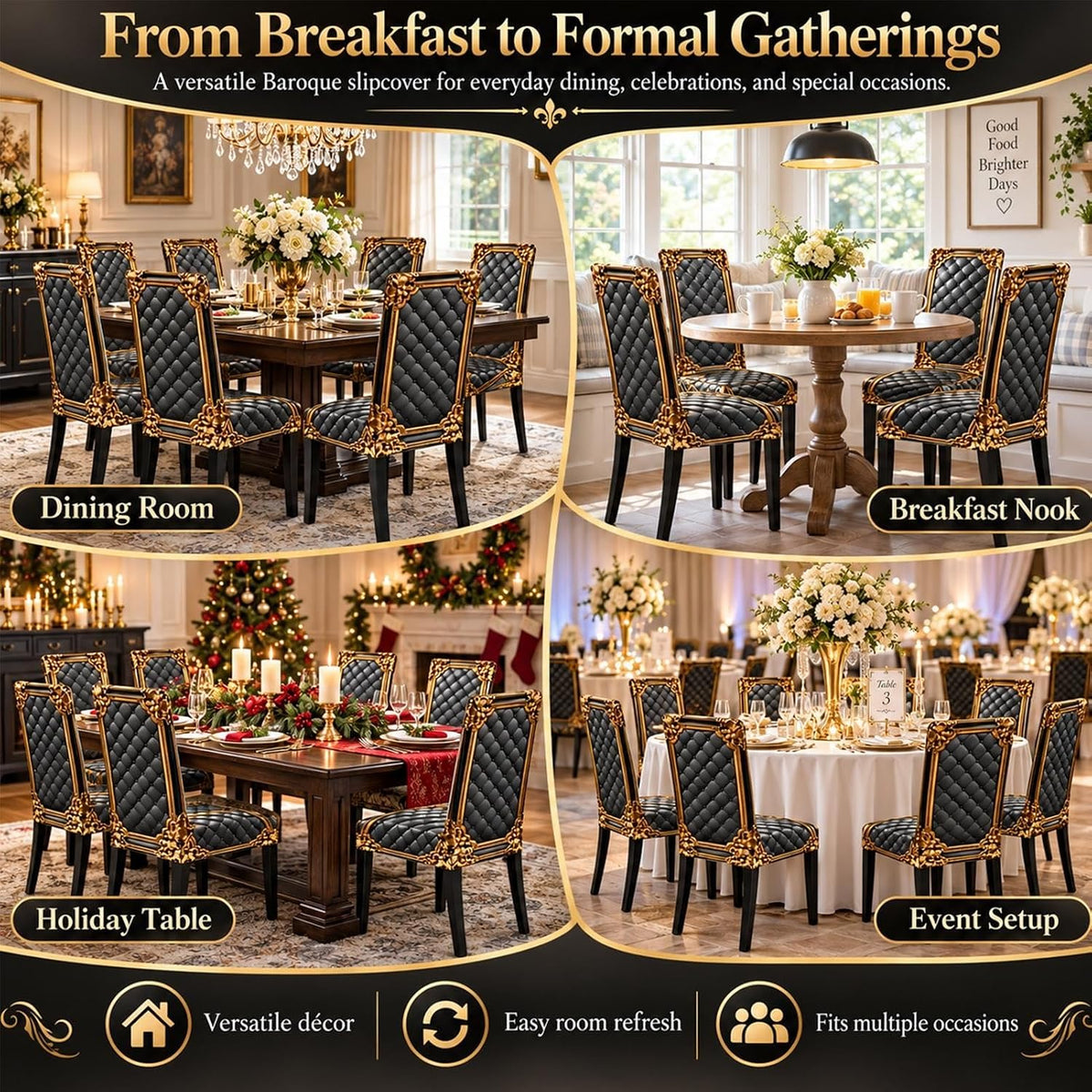 🔥 Buy 1 Get 1 Free! 🪑Baroque Luxury Stretch Dining Chair Slipcover | Gold Pattern Washable Furniture Protector, Refresh & Protect Your Dining Chairs