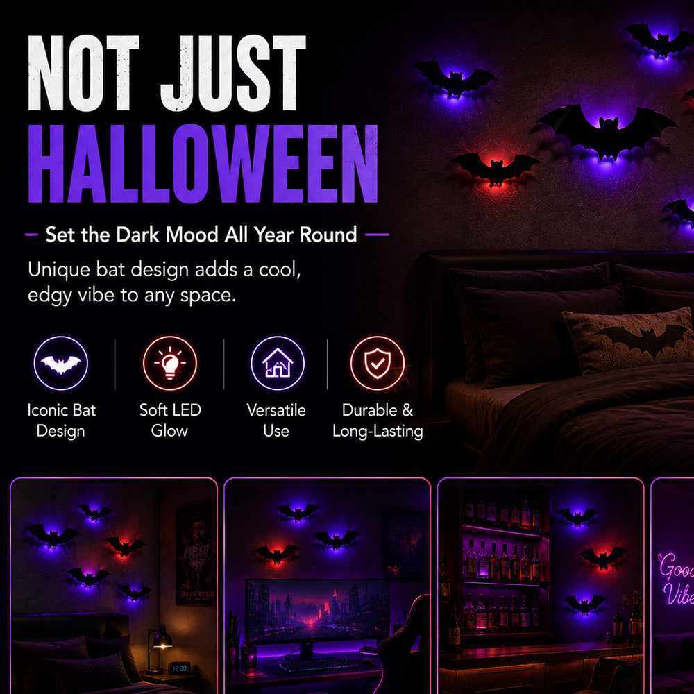 🎃 3D LED Bat Light Halloween Wall Decor🦇🦇 – Polarvix® Glowing Spooky Party Ornaments