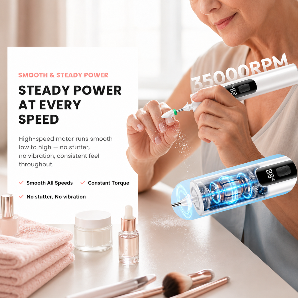 🥳2026 HOT SALE🥳50% OFF! 💅 Professional Electric Nail Polisher – Smooths thick nails. Multiple heads for shaping & buffing---Polarvix®