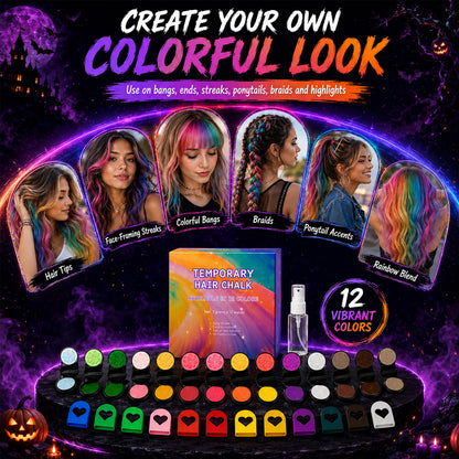 🔥 LIMITED-TIME OFFER – 40% OFF! 🌈 12-Color Temporary Hair Chalk Set for Halloween, Parties & Festivals 🎃---Polarvix®