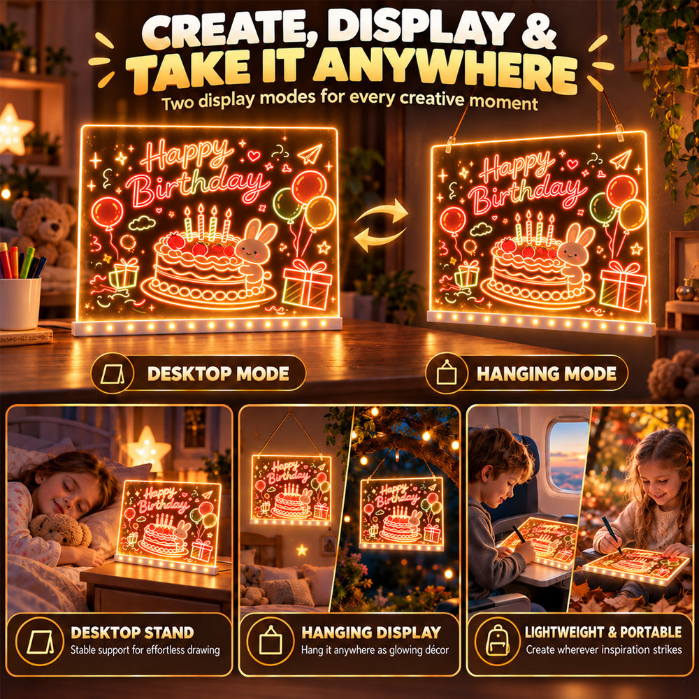🎨 Light Up LED Drawing Board for Kids, Erasable Acrylic Message Writing Board, Reusable Glow Art Board with Markers✨