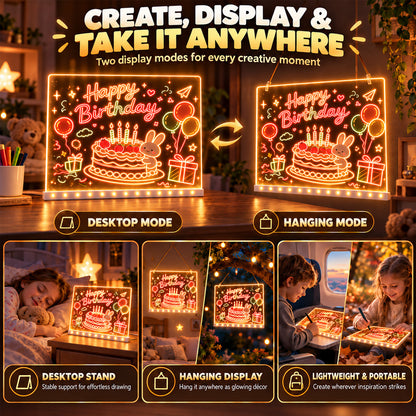 🎨 Light Up LED Drawing Board for Kids, Erasable Acrylic Message Writing Board, Reusable Glow Art Board with Markers✨