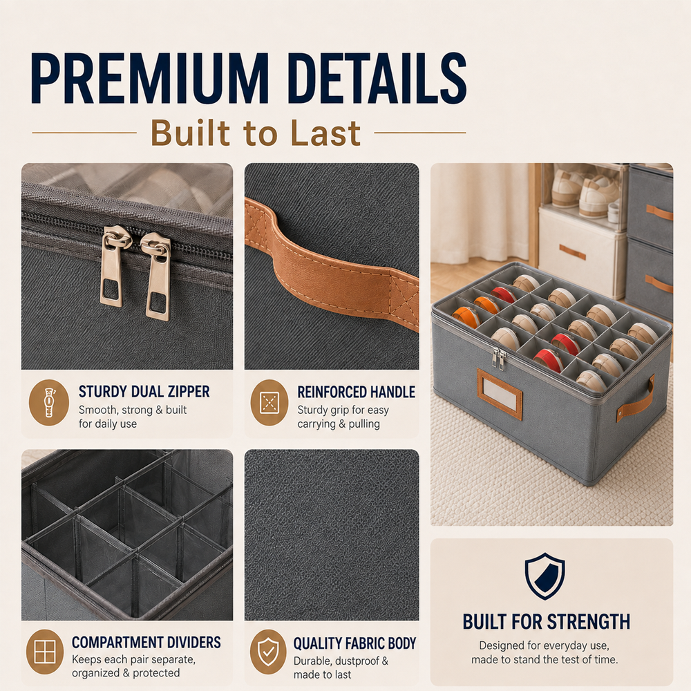 👟 Fabric Shoe Organizer Storage Box – Foldable, Large Capacity, Dustproof & Breathable for Closet & Bedroom Polarvix®🧺✨