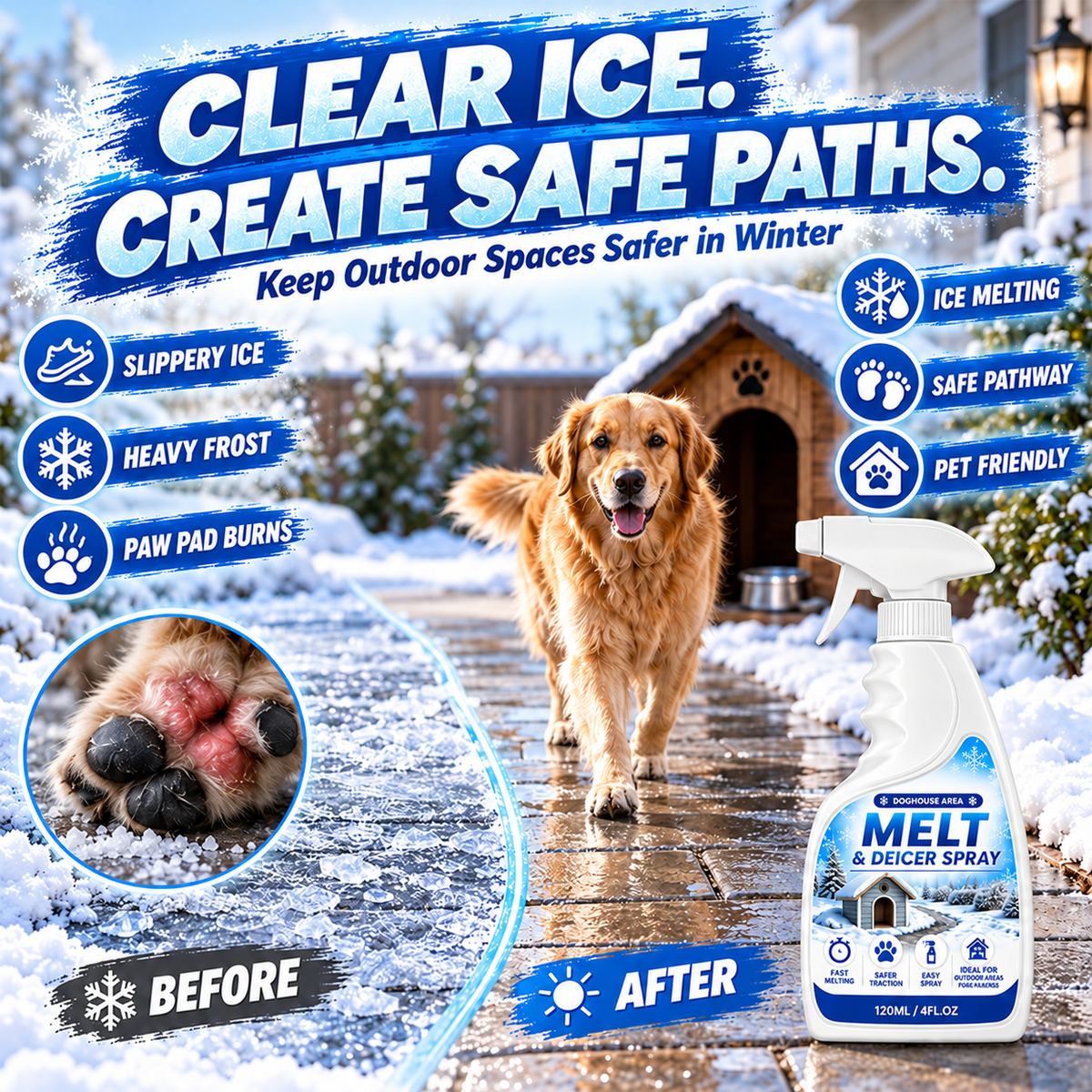 👑 Pet Friendly Salt-Free Ice Melting Spray, ❄️❄️Quick Spray-On De-Icer, Protects Paving & Garden From Salt Damage
