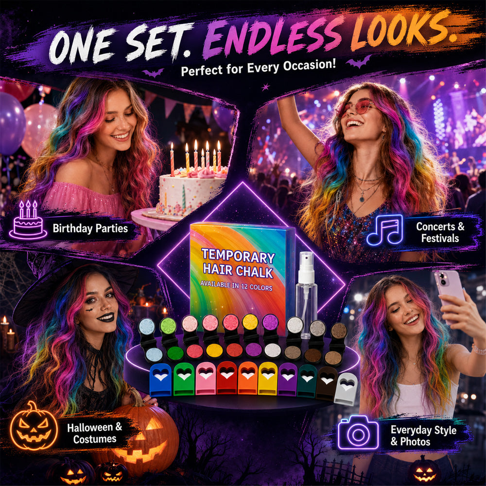 🔥 LIMITED-TIME OFFER – 40% OFF! 🌈 12-Color Temporary Hair Chalk Set for Halloween, Parties & Festivals 🎃---Polarvix®